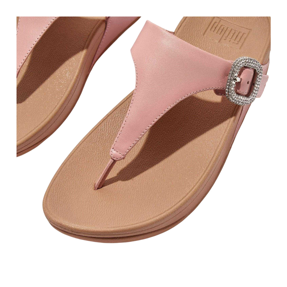 Beige - Pack Shot - Fit Flop Womens-Ladies Lulu Crystal Leather Buckle Sandals