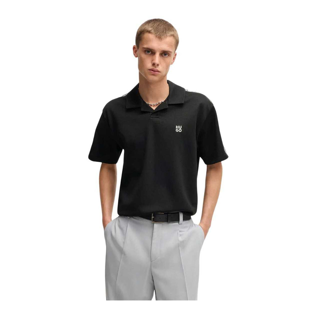 Black - Side - Hugo Boss Mens Dalpars Logo Polo Shirt