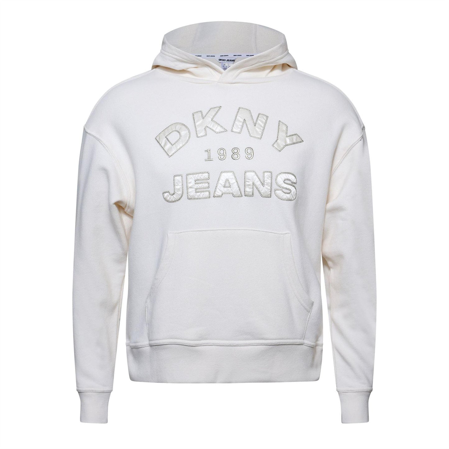 Beige - Front - DKNY Womens-Ladies Jeans Applique Logo Satin Hoodie