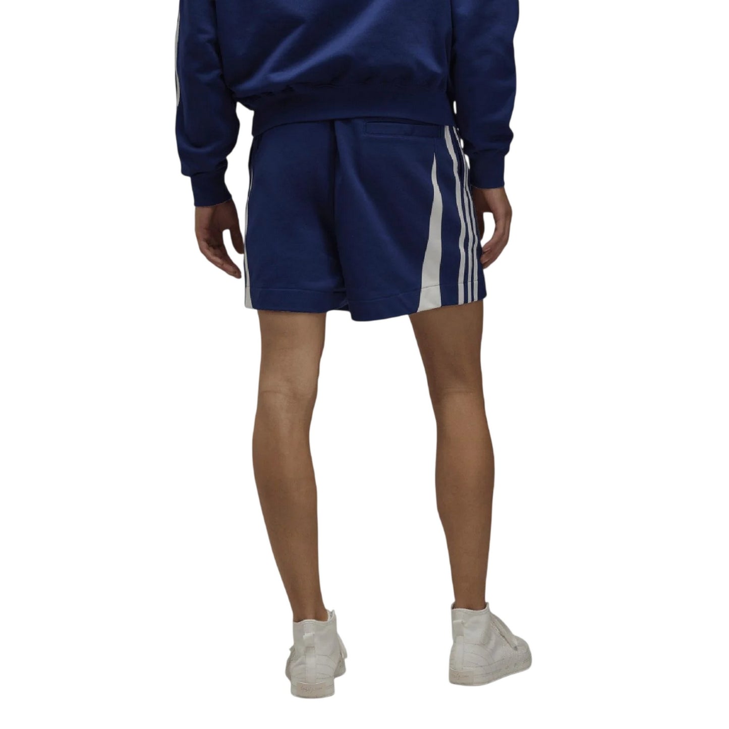 Blue - Back - Y-3 Mens French Terry 3 Stripes Shorts