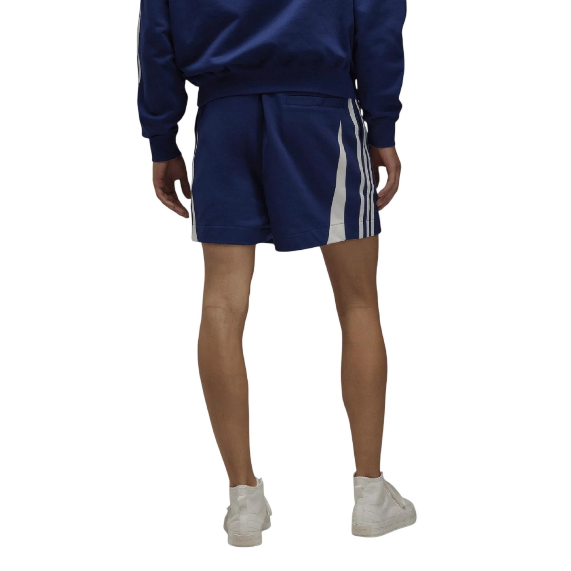 Blue - Back - Y-3 Mens French Terry 3 Stripes Shorts