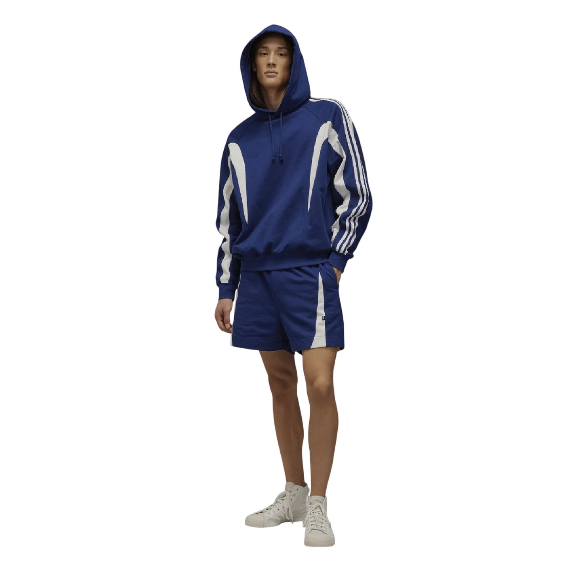 Blue - Side - Y-3 Mens French Terry 3 Stripes Shorts