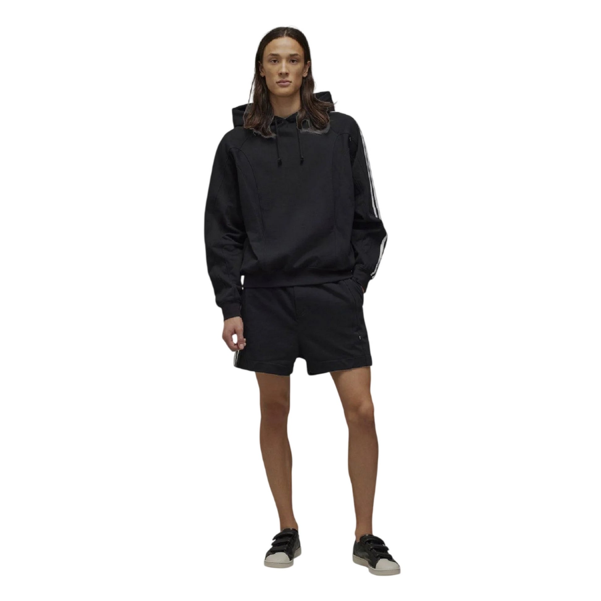 Black - Side - Y-3 Mens French Terry 3 Stripes Shorts