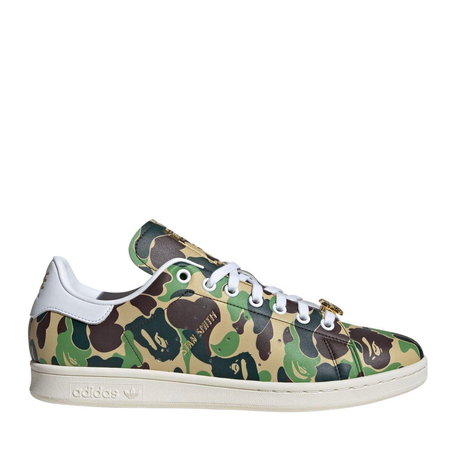 Green - Front - Adidas Mens Bape Stan Smith Camouflage Shoes