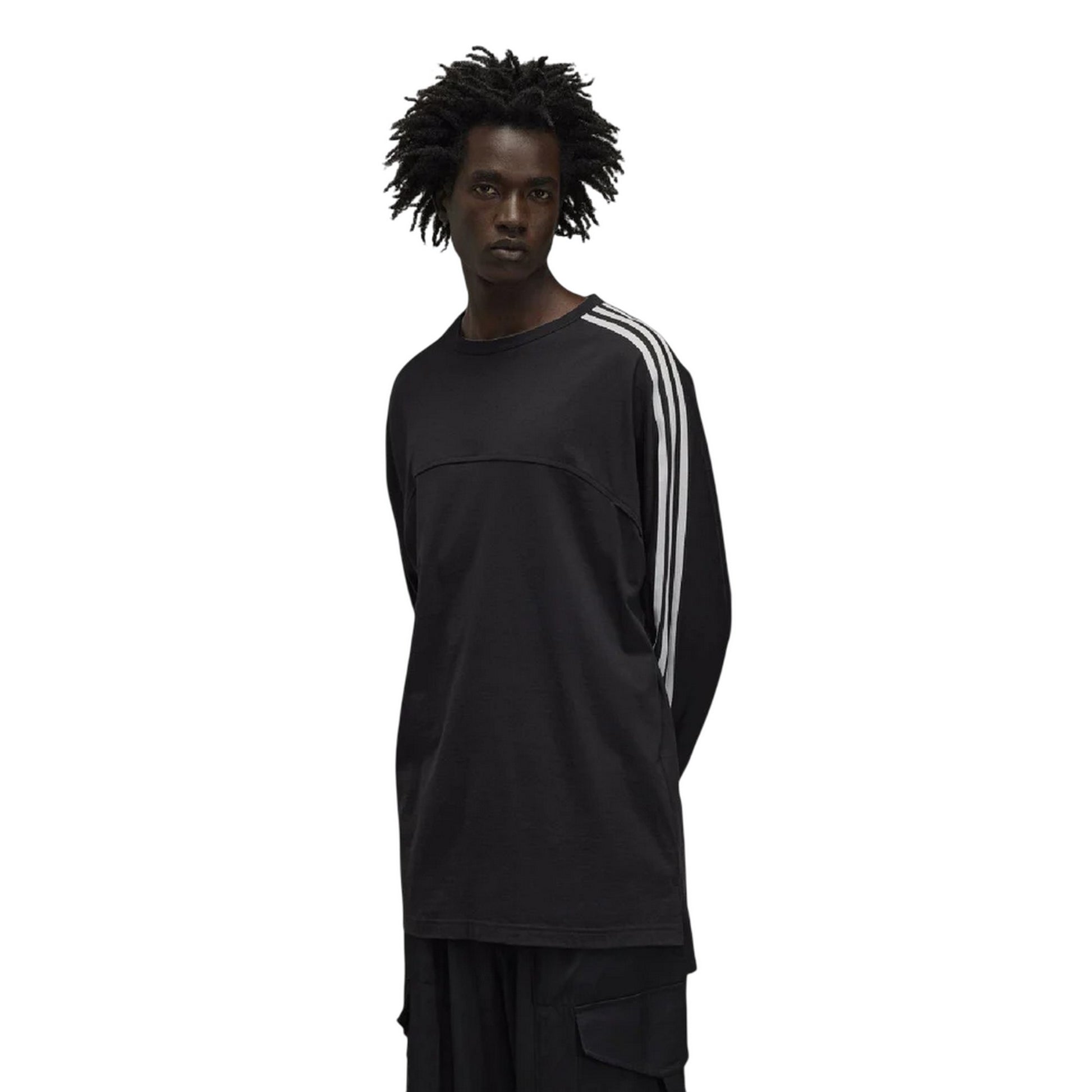Black - Side - Y-3 Unisex Adult 3 Stripes Long-Sleeved T-Shirt