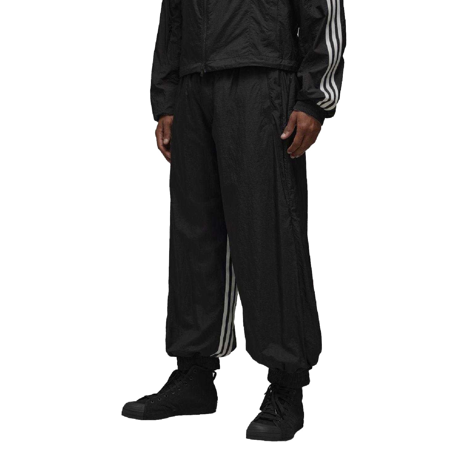 Black - Side - Y-3 Mens Nylon 3 Stripes Jogging Bottoms
