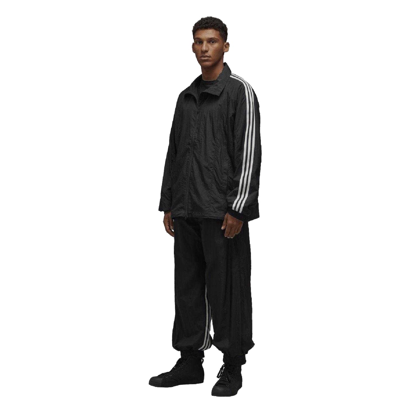 Black - Pack Shot - Y-3 Mens Nylon 3 Stripes Jogging Bottoms
