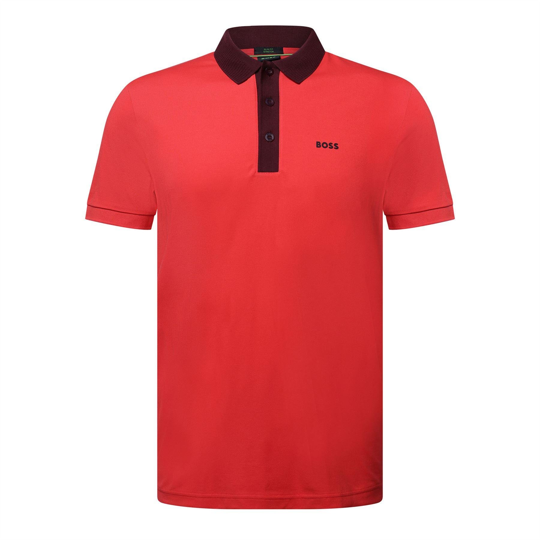 Red - Front - Boss Mens Paule Ribbed Polo Shirt