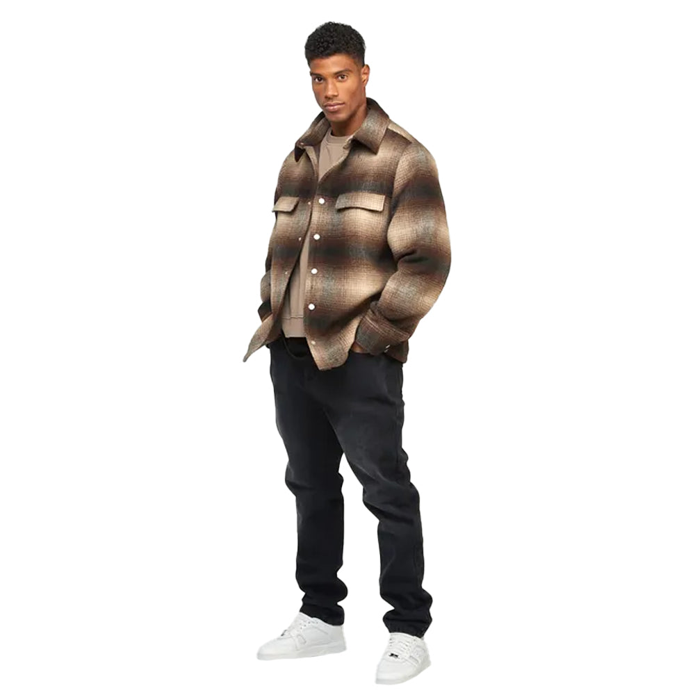 Brown - Side - SikSilk Unisex Adult Checked Logo Overshirt
