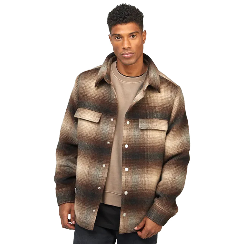 Brown - Front - SikSilk Unisex Adult Checked Logo Overshirt