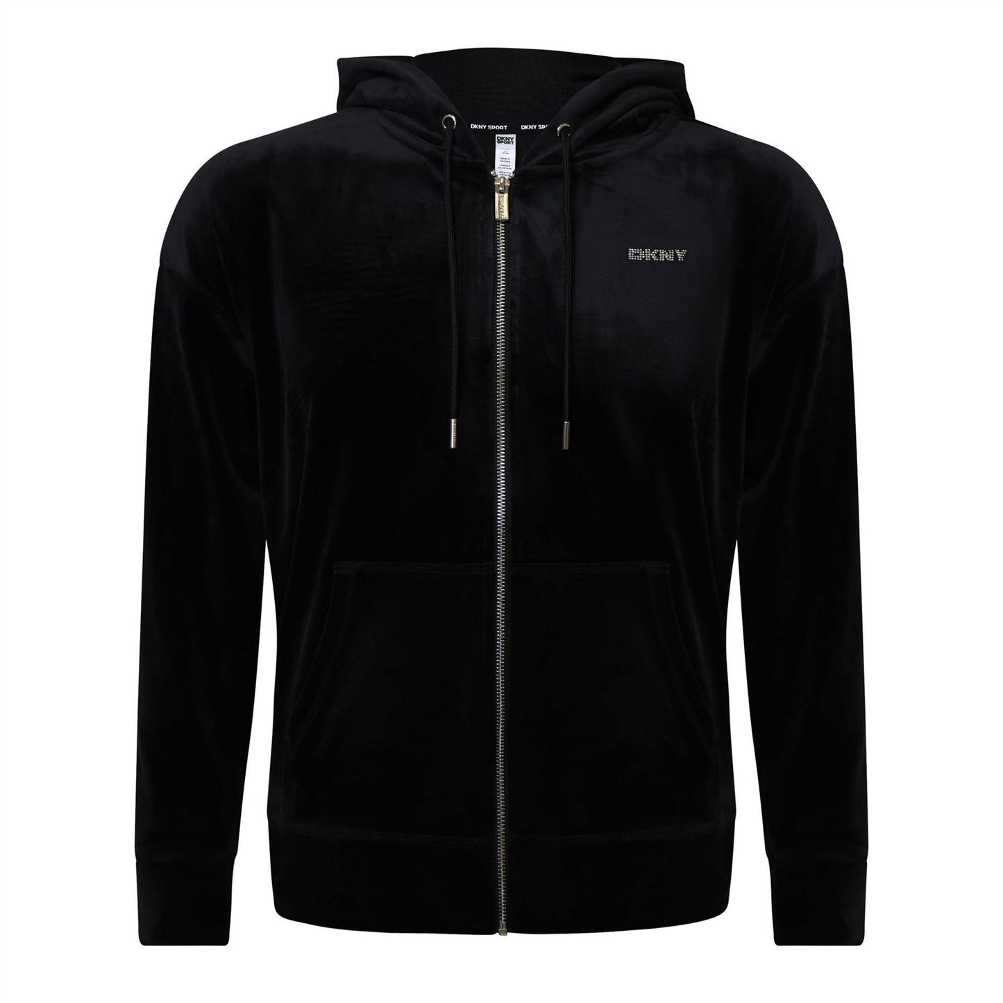 Black - Front - DKNY Womens-Ladies Rhinestone Logo Full Zip Hoodie