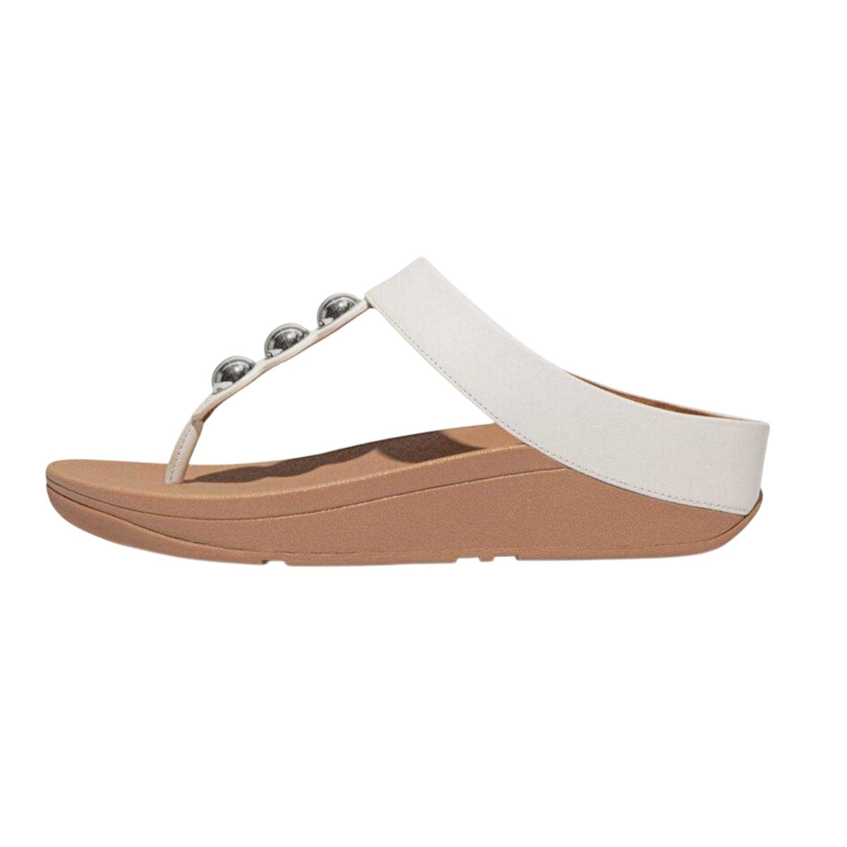 White - Side - Fit Flop Womens-Ladies Fino Mirror Dome Leather Sandals