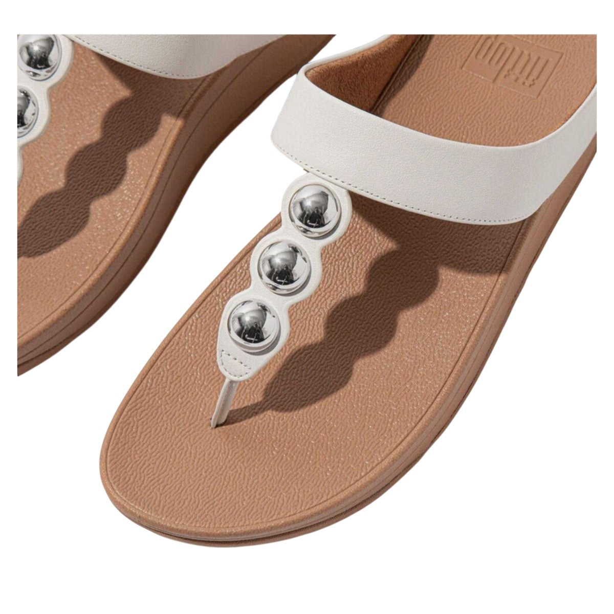 White - Pack Shot - Fit Flop Womens-Ladies Fino Mirror Dome Leather Sandals