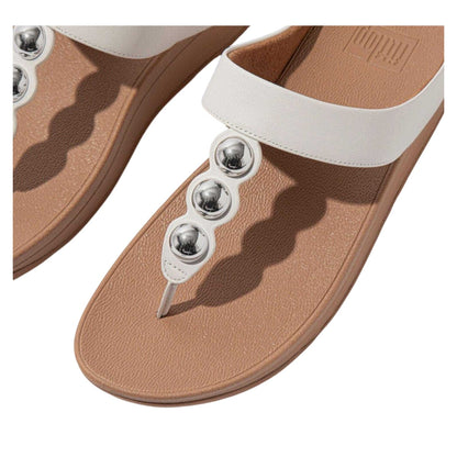 White - Pack Shot - Fit Flop Womens-Ladies Fino Mirror Dome Leather Sandals