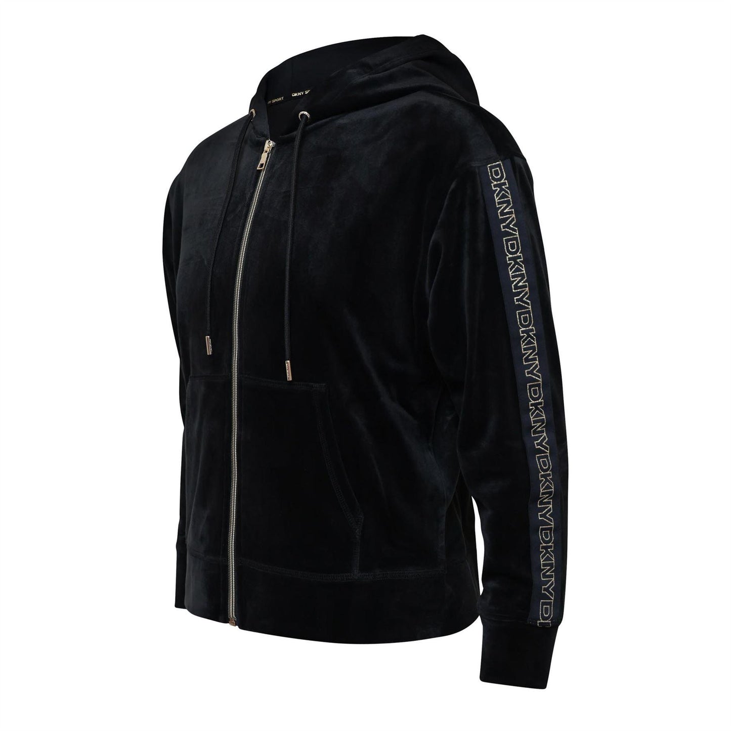Black - Side - DKNY Womens-Ladies Velour Full Zip Hoodie