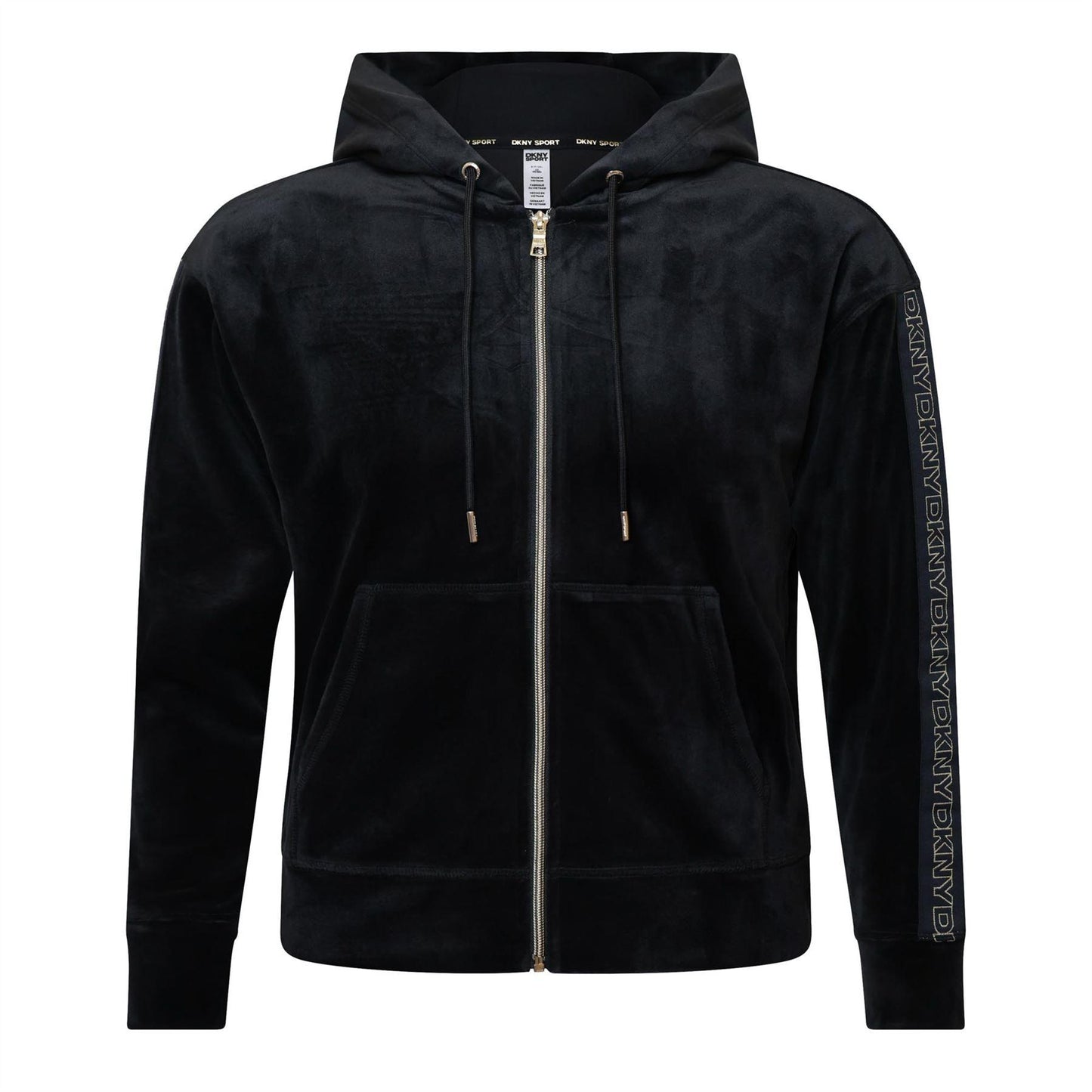 Black - Front - DKNY Womens-Ladies Velour Full Zip Hoodie