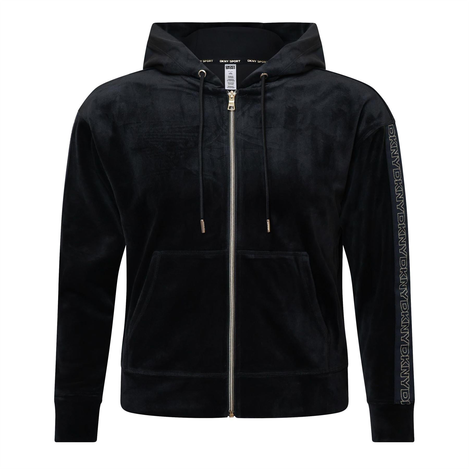 Black - Front - DKNY Womens-Ladies Velour Full Zip Hoodie