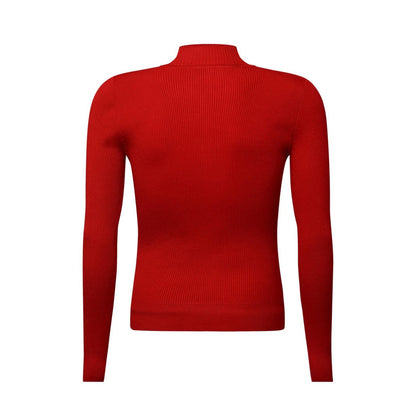 Red - Back - DKNY Womens-Ladies Logo Half Zip Long-Sleeved Sweater Top