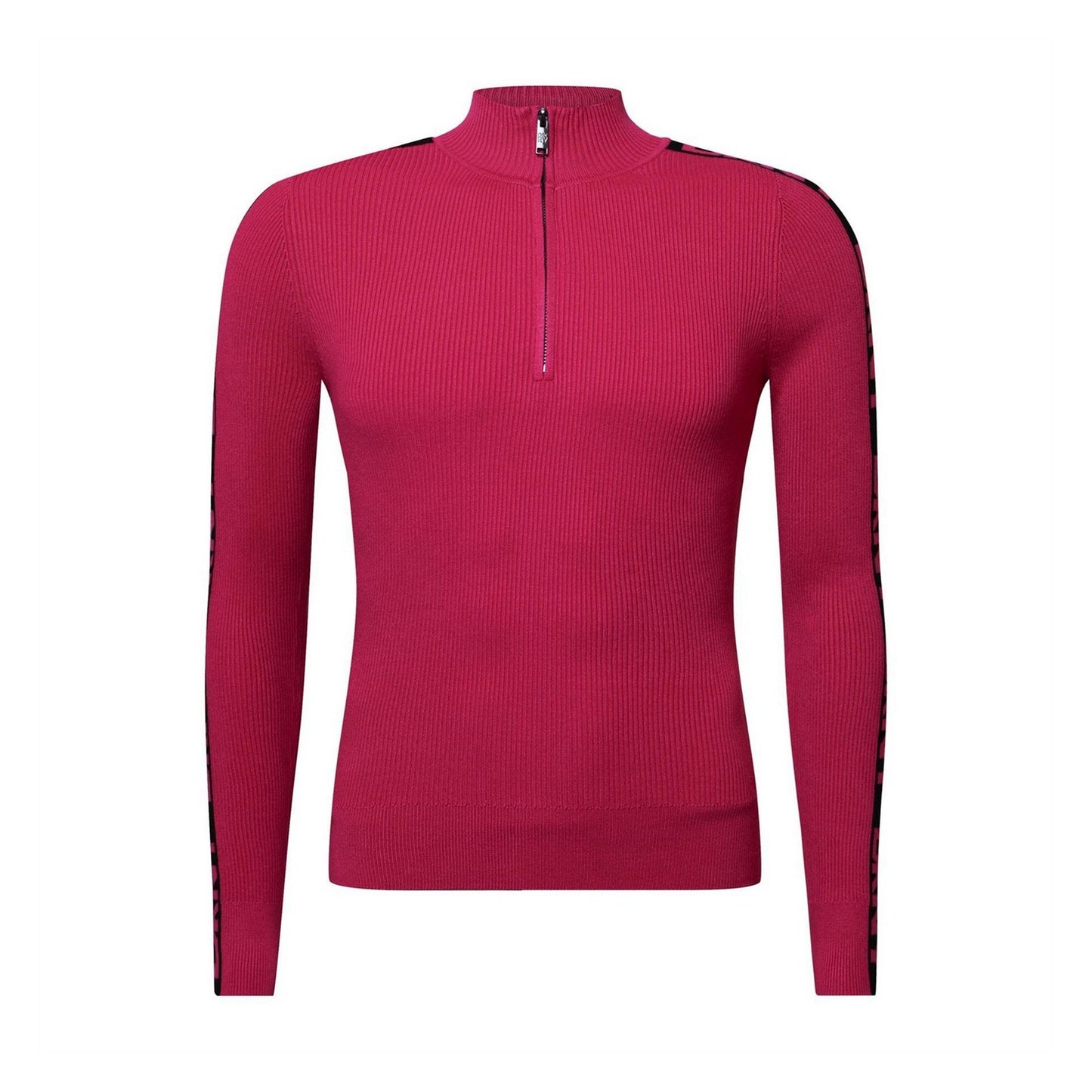Pink - Front - DKNY Womens-Ladies Logo Half Zip Long-Sleeved Sweater Top