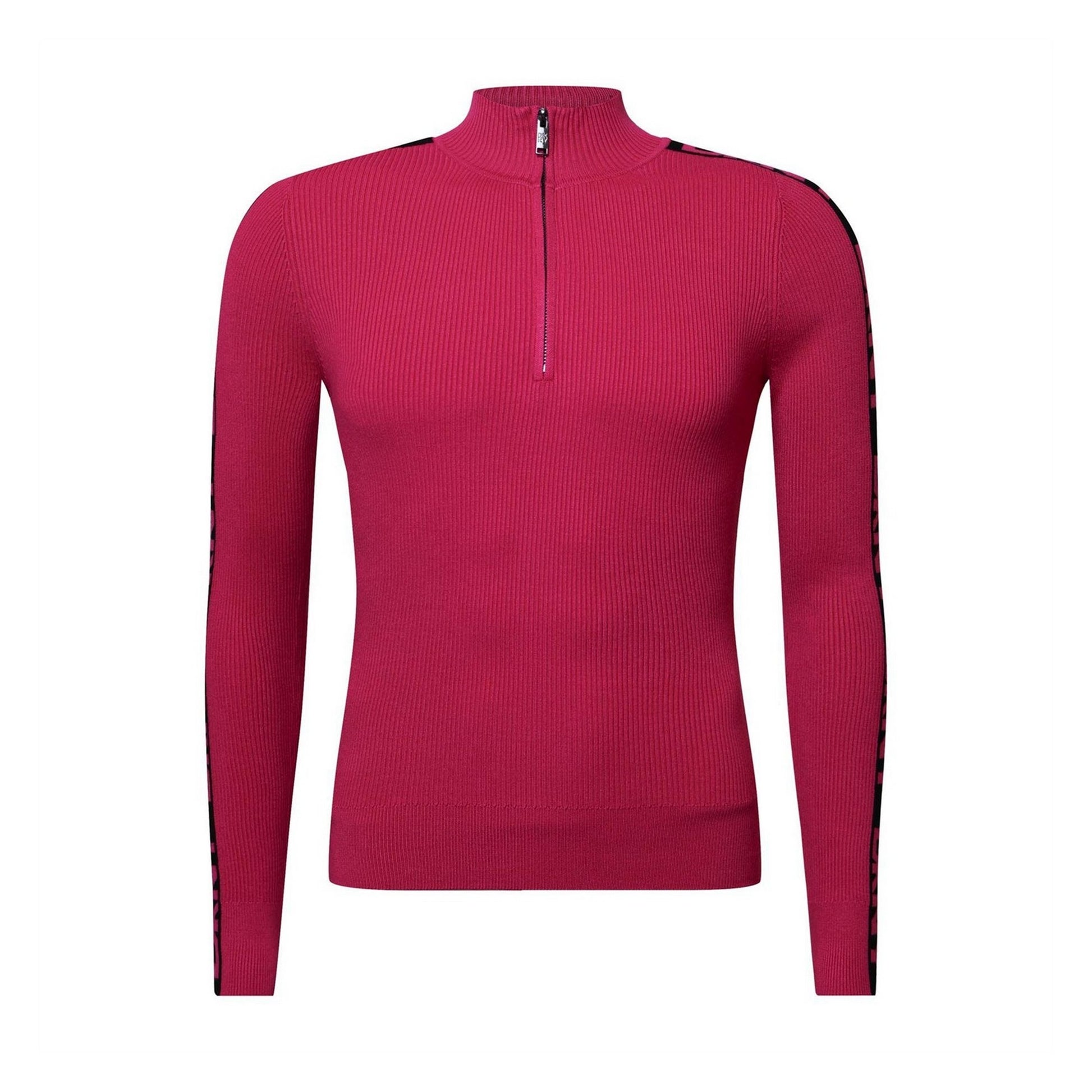 Pink - Front - DKNY Womens-Ladies Logo Half Zip Long-Sleeved Sweater Top