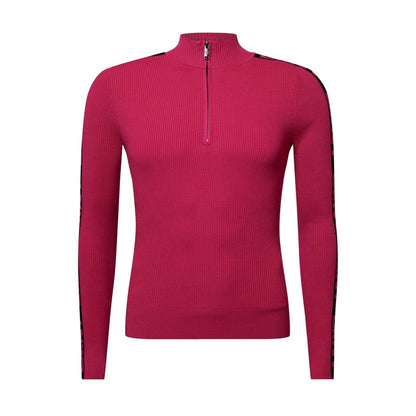 Pink - Front - DKNY Womens-Ladies Logo Half Zip Long-Sleeved Sweater Top