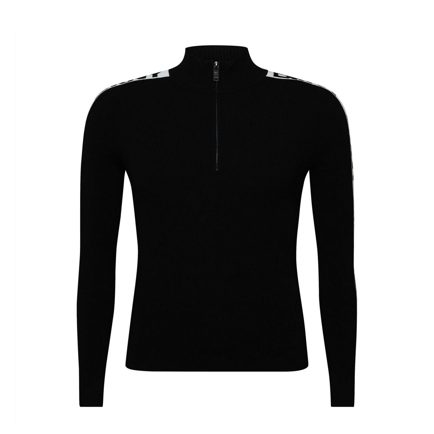 Black - Front - DKNY Womens-Ladies Logo Half Zip Long-Sleeved Sweater Top