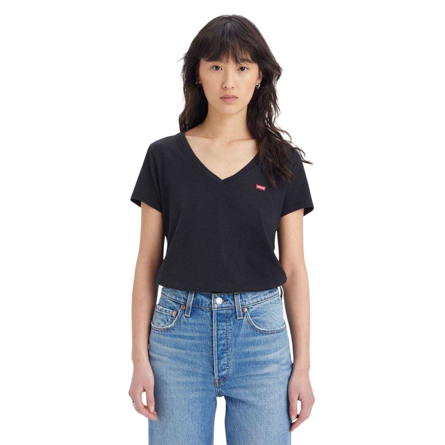 Black - Side - Levis Womens-Ladies V Neck T-Shirt (Pack of 2)