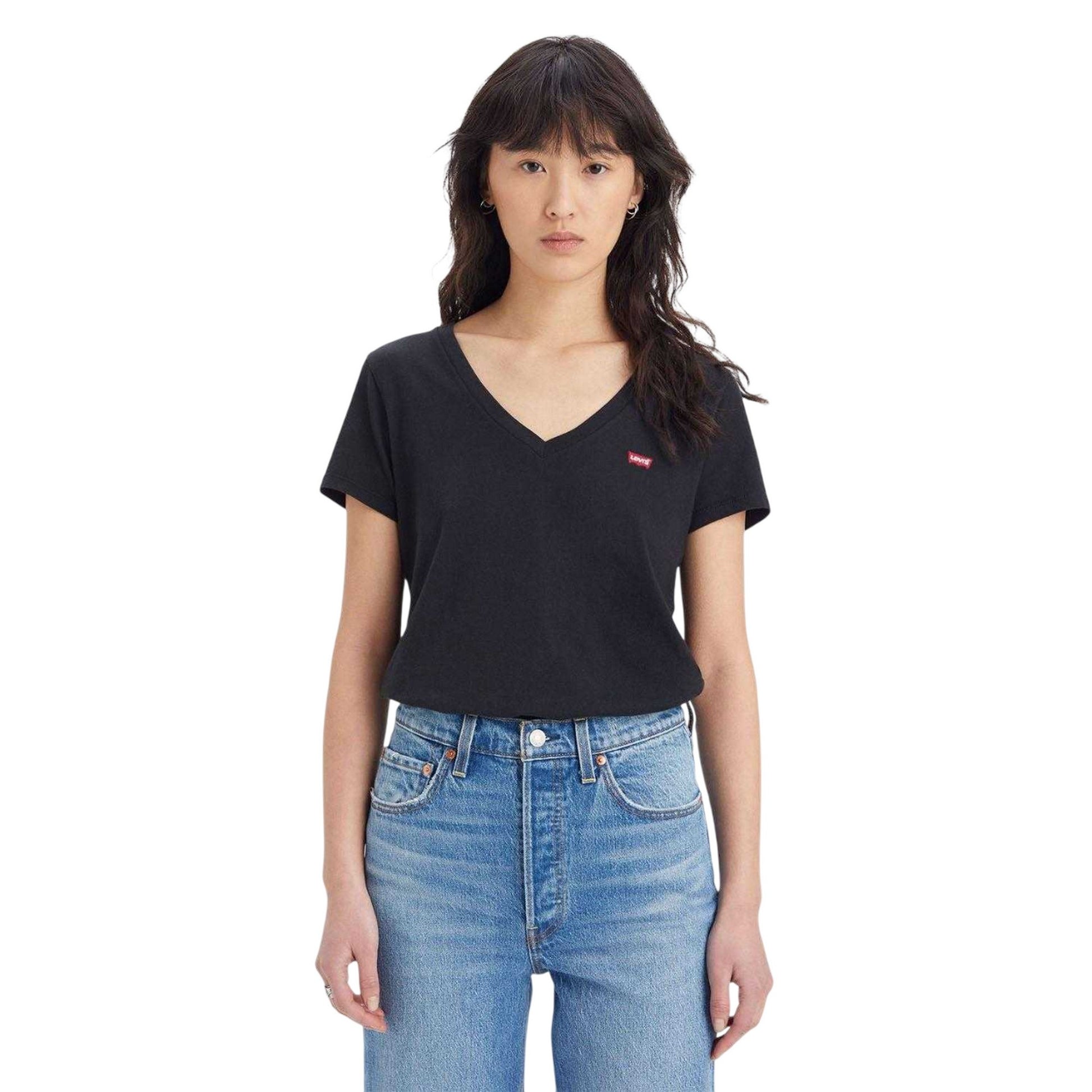 Black - Side - Levis Womens-Ladies V Neck T-Shirt (Pack of 2)