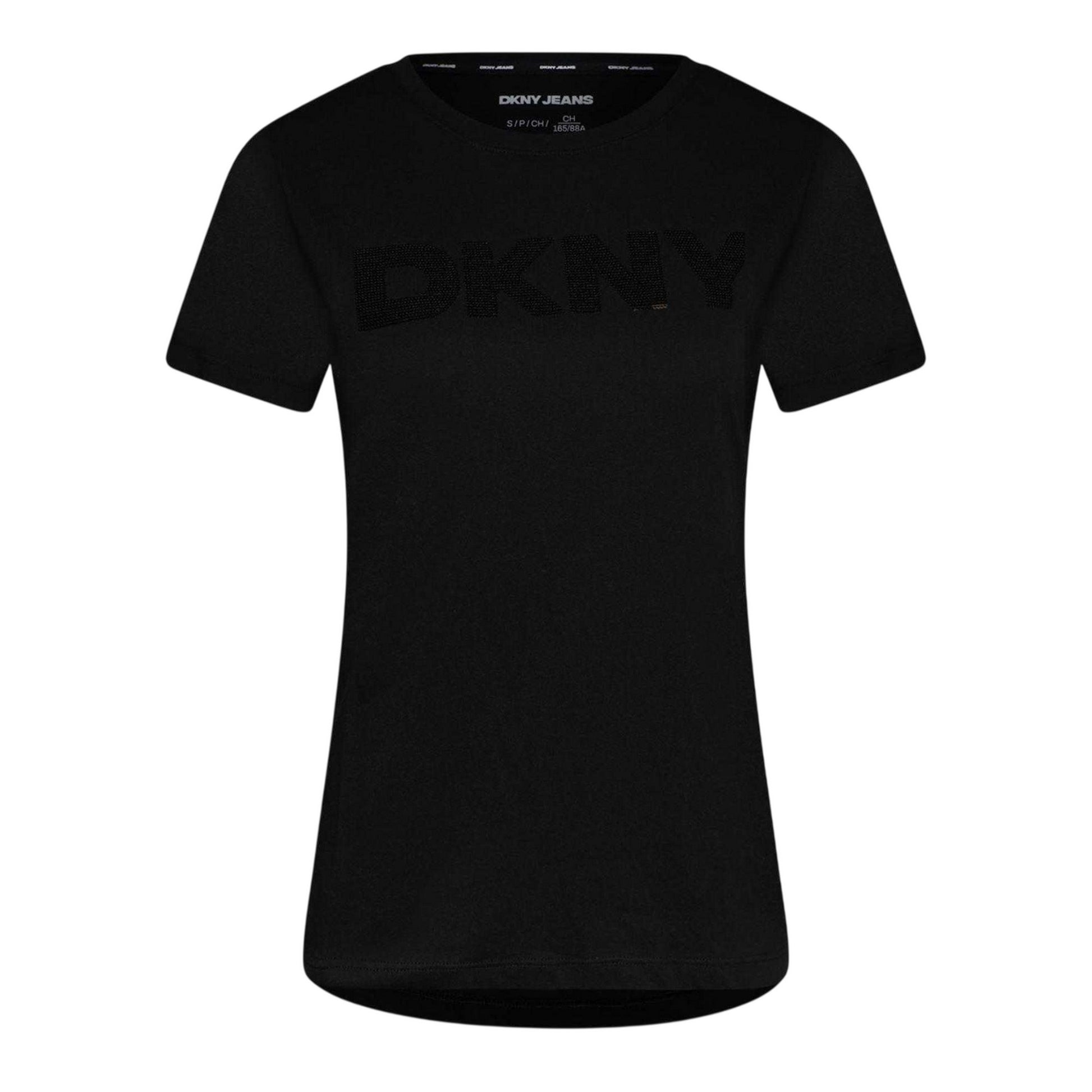 Black - Front - DKNY Womens-Ladies Sequins Crew Neck T-Shirt