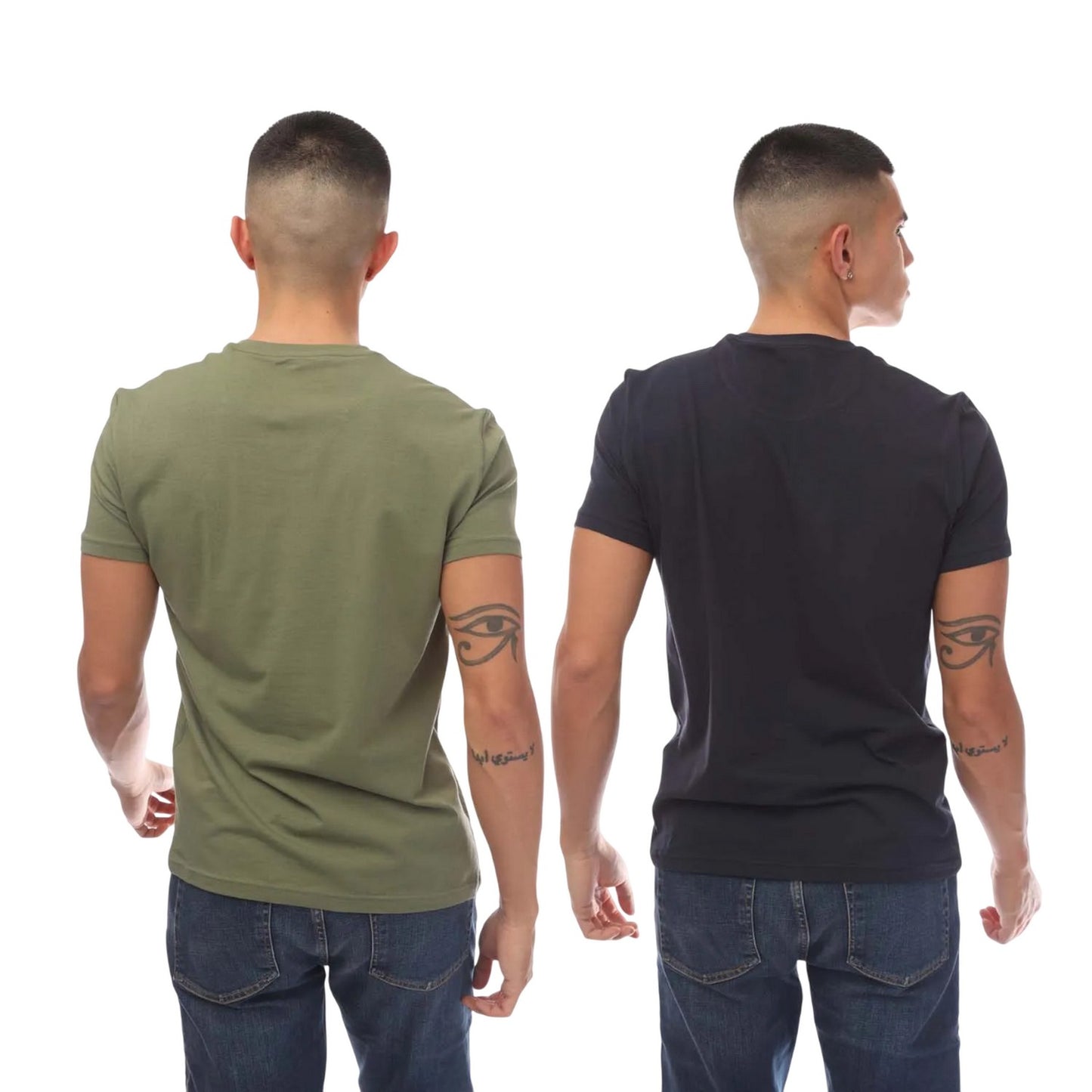 Navy-Green - Back - Emporio Armani Mens Plain T-Shirt (Pack of 2)