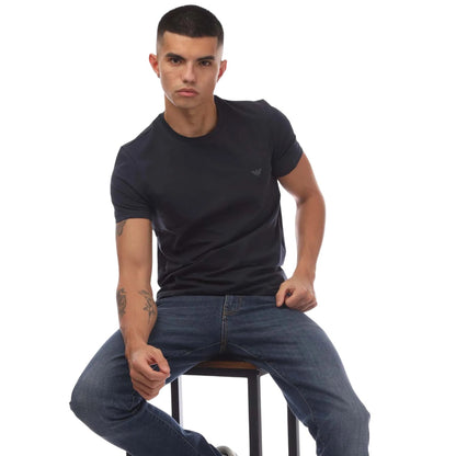 Navy-Green - Lifestyle - Emporio Armani Mens Plain T-Shirt (Pack of 2)