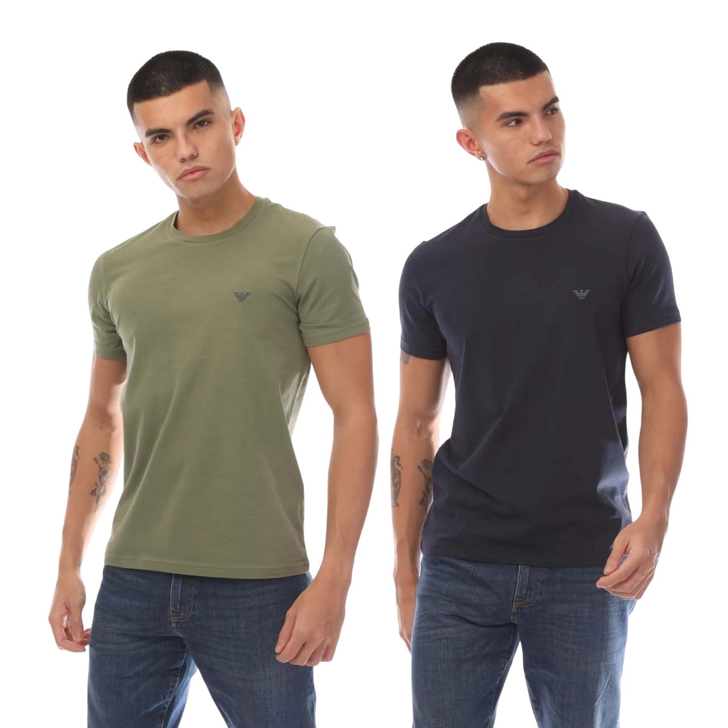 Navy-Green - Front - Emporio Armani Mens Plain T-Shirt (Pack of 2)