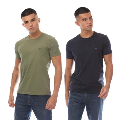 Navy-Green - Front - Emporio Armani Mens Plain T-Shirt (Pack of 2)