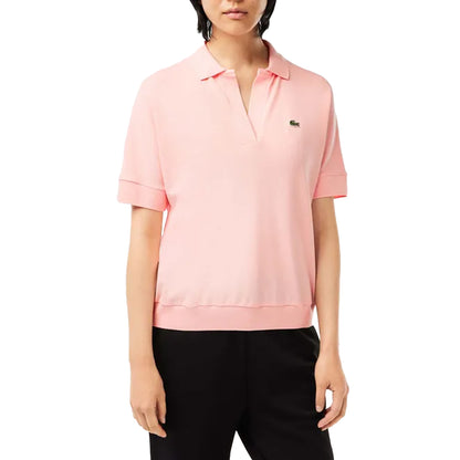 Pink - Side - Lacoste Womens-Ladies Fluid Pique Relaxed Fit Polo Shirt