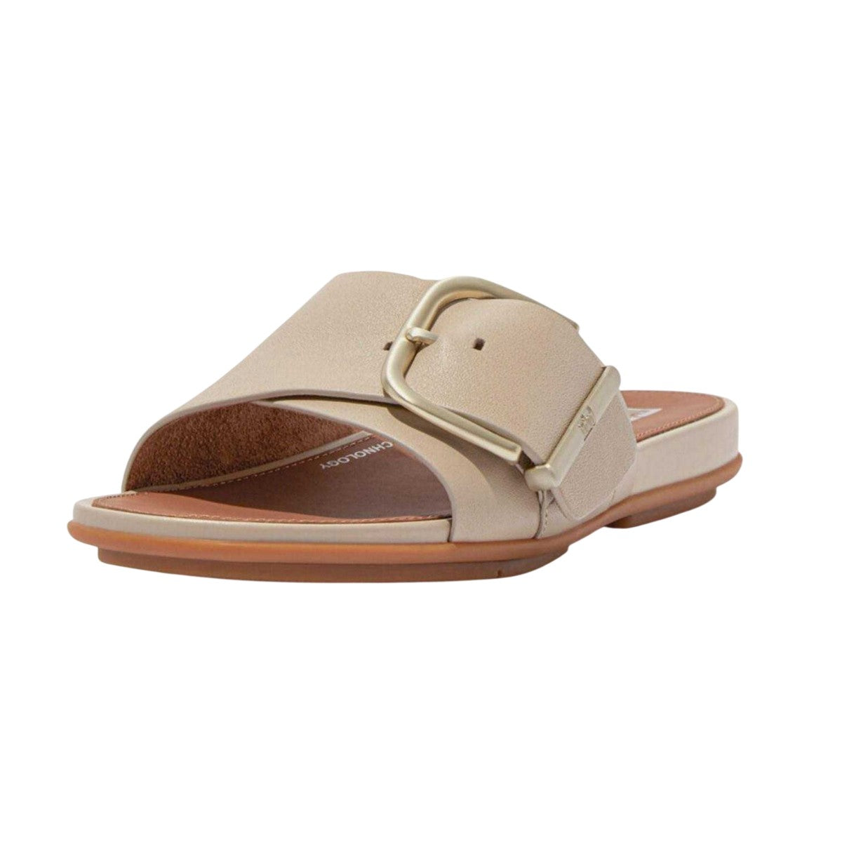 Beige - Front - FitFlop Womens-Ladies Gracie Buckle Leather Sliders