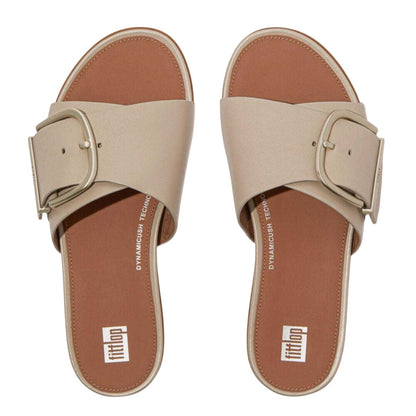 Beige - Lifestyle - FitFlop Womens-Ladies Gracie Buckle Leather Sliders