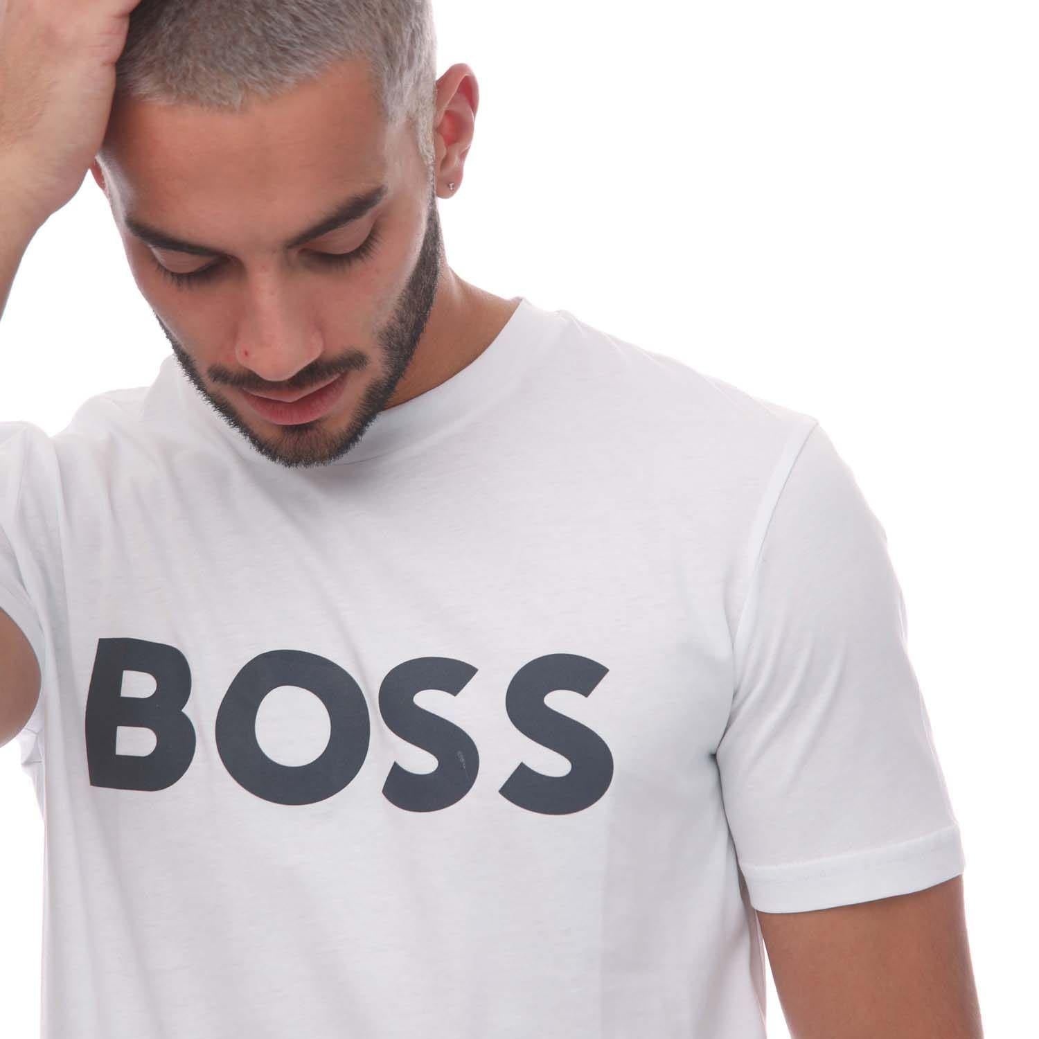 White - Side - Boss Mens Thinking 1 Logo T-Shirt