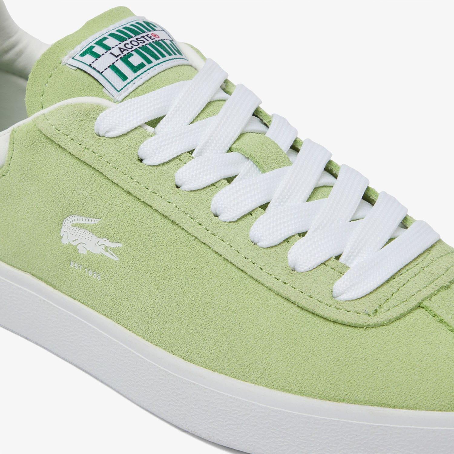 Green-White - Close up - Lacoste Womens-Ladies Baseshot Suede Trainers