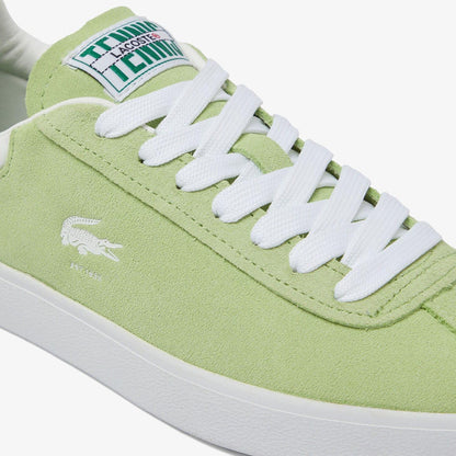 Green-White - Close up - Lacoste Womens-Ladies Baseshot Suede Trainers