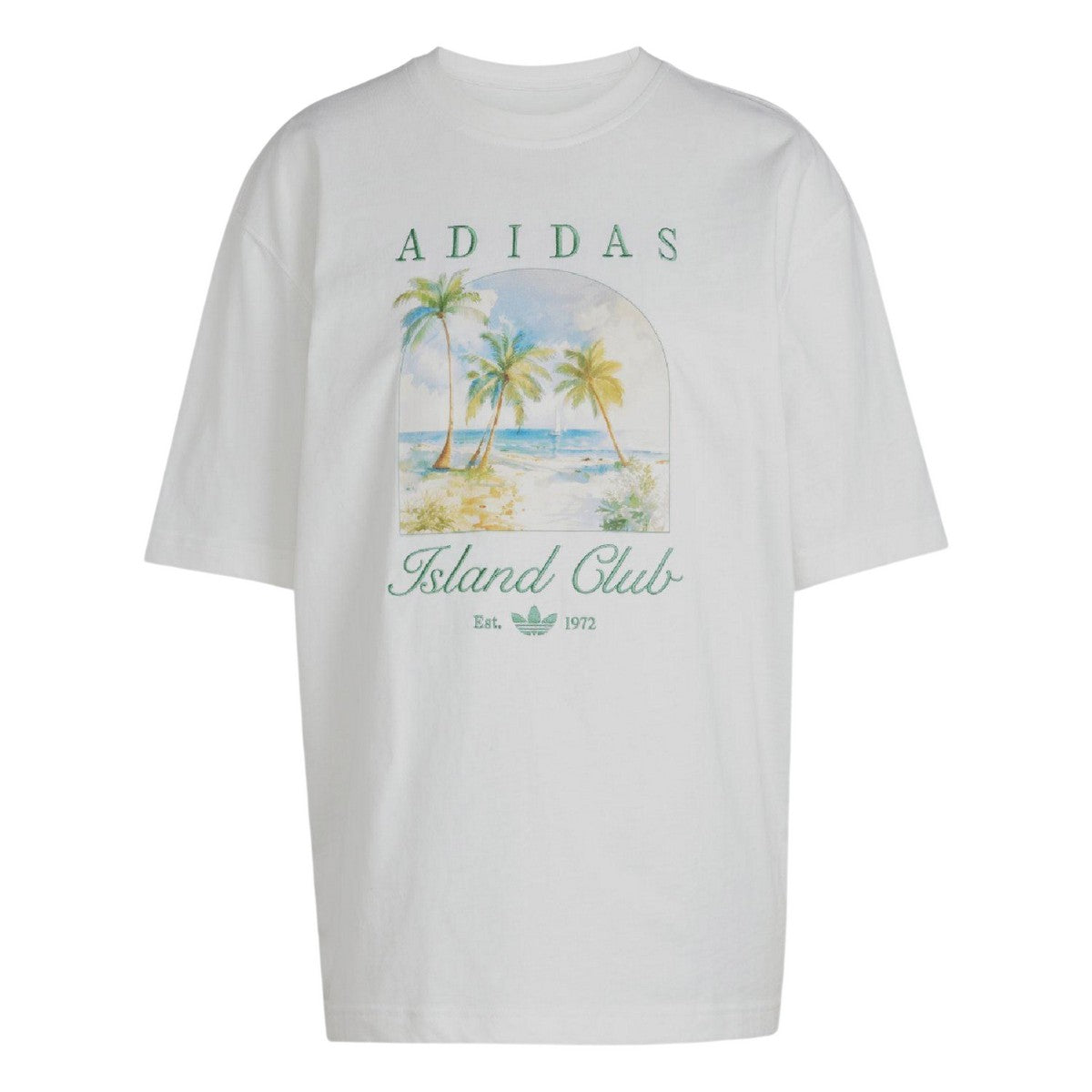 White - Front - Adidas Childrens-Kids Island Club Oversized T-Shirt