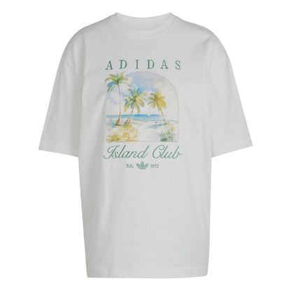 White - Front - Adidas Childrens-Kids Island Club Oversized T-Shirt