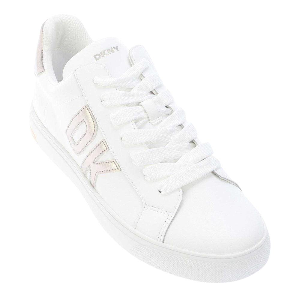 White - Side - DKNY Womens-Ladies Abeni Leather Lace Up Trainers