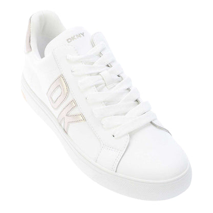 White - Side - DKNY Womens-Ladies Abeni Leather Lace Up Trainers