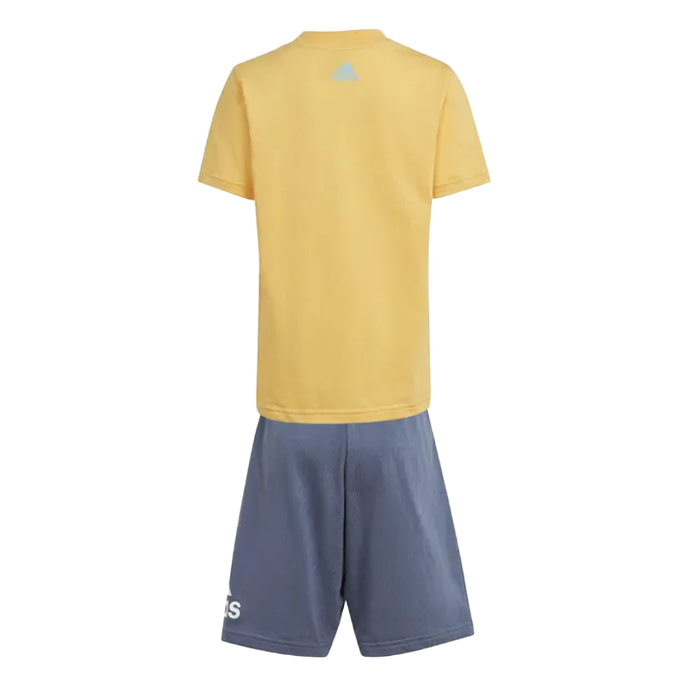 Yellow-Blue - Back - Adidas Childrens-Kids Essentials Logo T-Shirt & Shorts Set