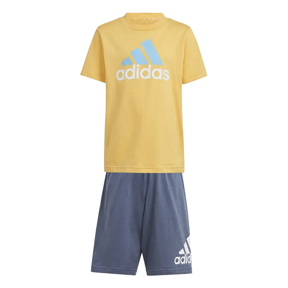 Yellow-Blue - Front - Adidas Childrens-Kids Essentials Logo T-Shirt & Shorts Set