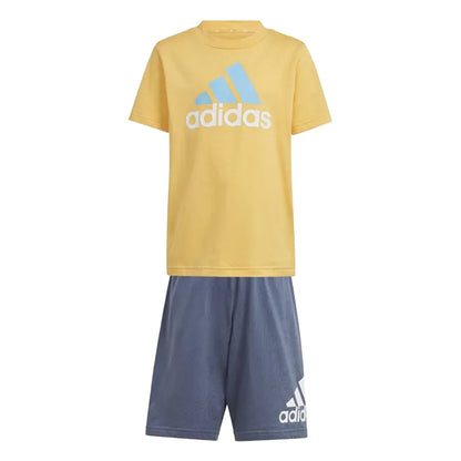 Yellow-Blue - Front - Adidas Childrens-Kids Essentials Logo T-Shirt & Shorts Set