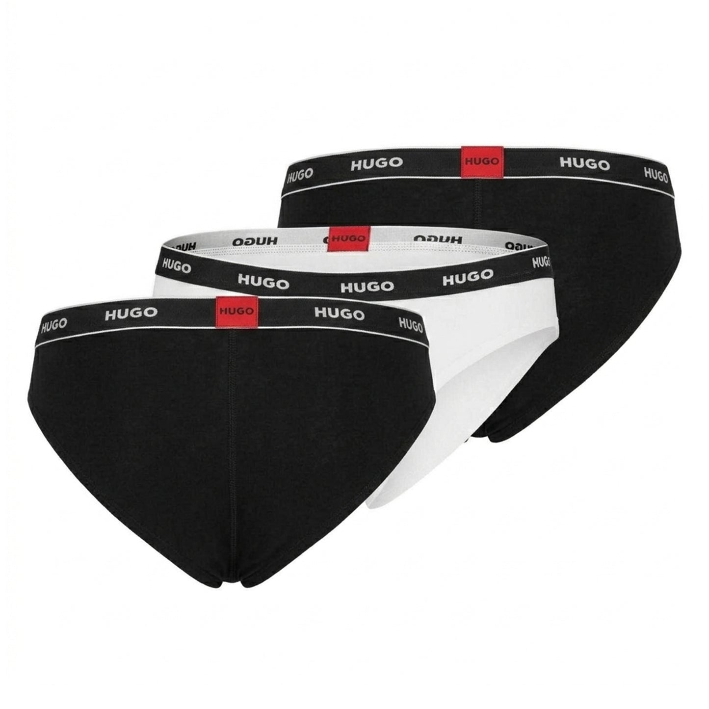 Black-White - Back - Hugo Womens-Ladies Cotton Stretch Briefs (Pack of 3)