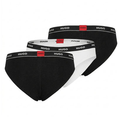 Black-White - Back - Hugo Womens-Ladies Cotton Stretch Briefs (Pack of 3)