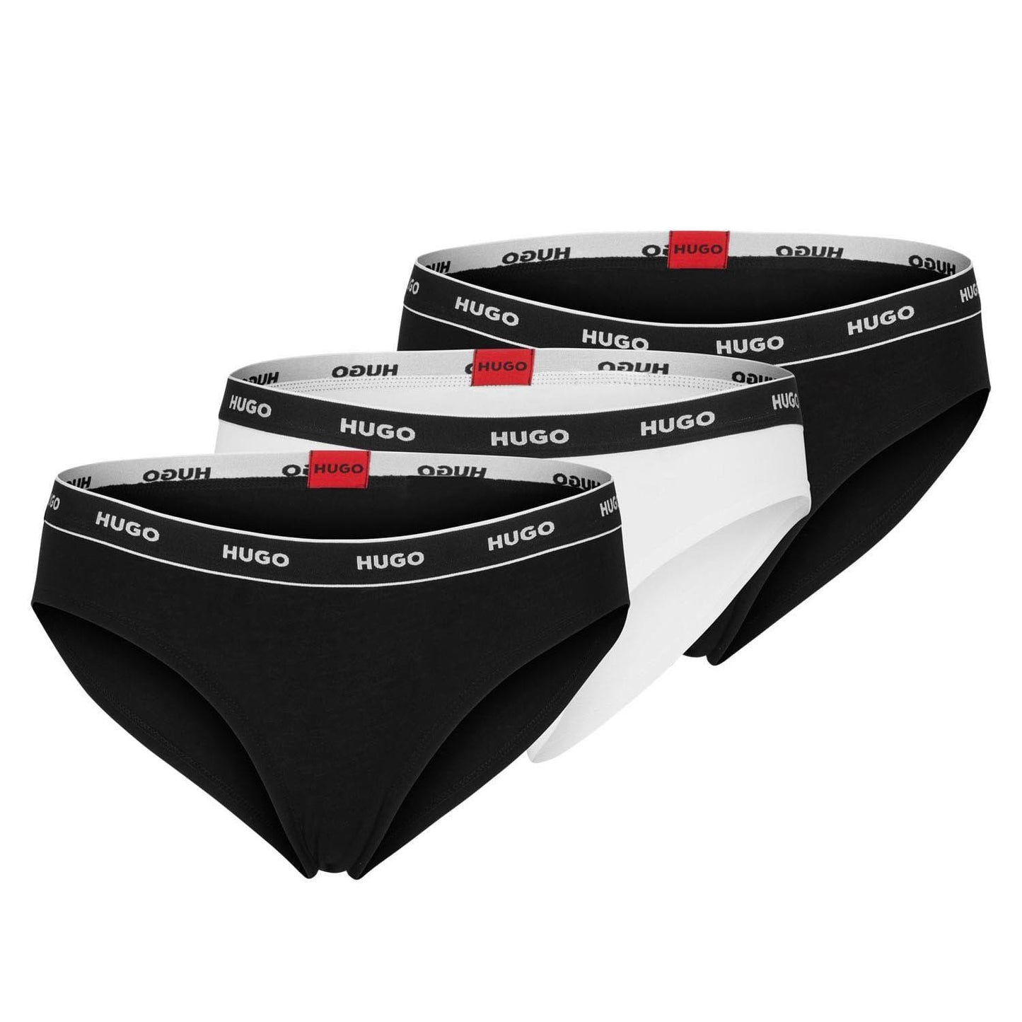Black-White - Front - Hugo Womens-Ladies Cotton Stretch Briefs (Pack of 3)