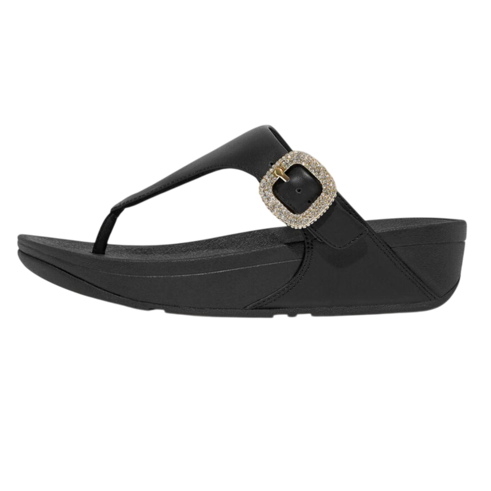 Black - Back - Fit Flop Womens-Ladies Lulu Rhinestone Buckle Leather Sandals